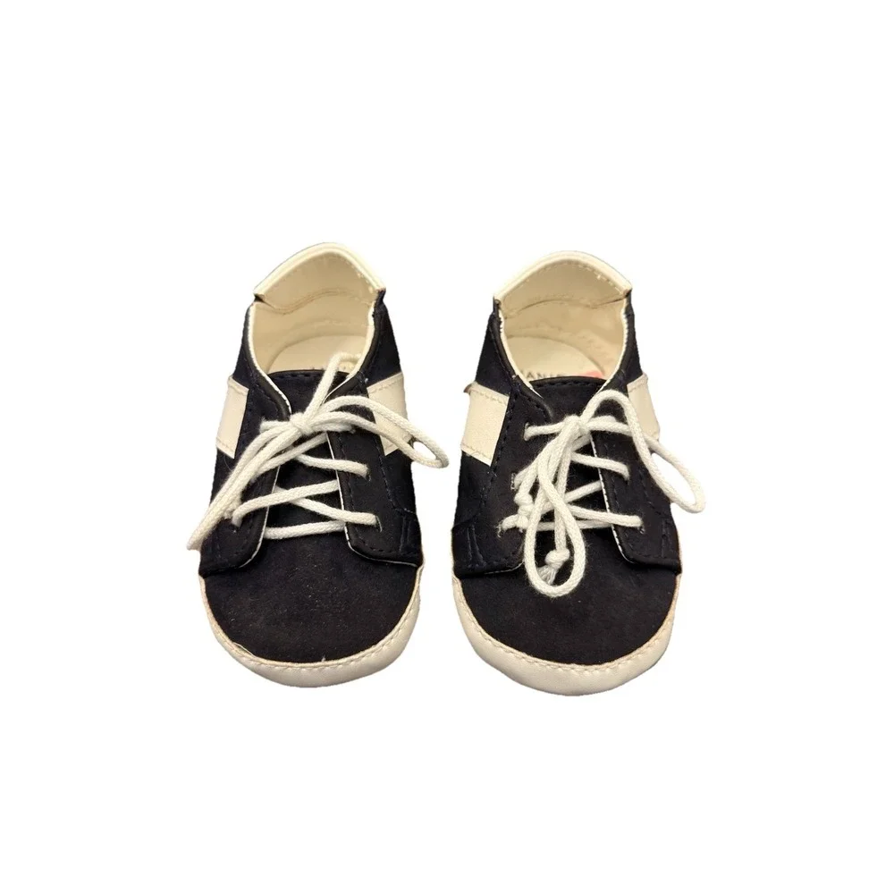 Janie And Jack 3-6 Months Dress Shoe Baby Boy Navy And White With Laces
